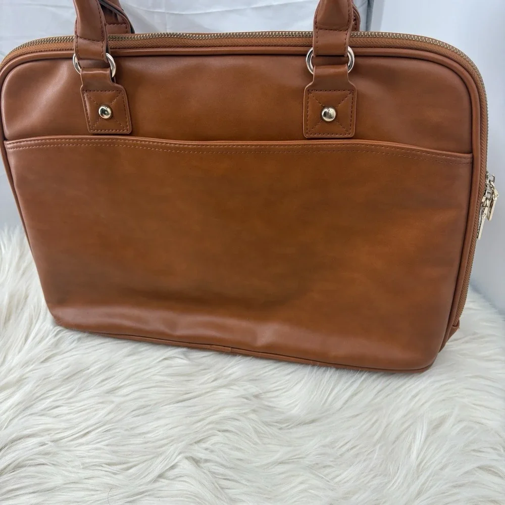 EDODAY‎ Camel Genuine Leather Laptop bag Zipper Multi Pocket 16x11